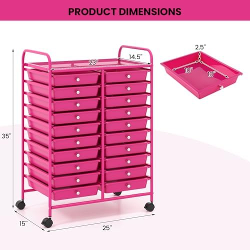 COSTWAY 20-Drawer Rolling Storage Cart, Utility Storage Organizer Cart - Image 3