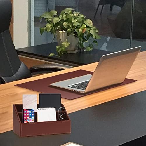 6 Piece Office Supplies/Desk Organizer Set with Desktop Leather Writing Pad,File Paper Tray,Magazine folder Holder, Pen Cup,Sticky Note Holder,Letter Mail Sorter,Workspace Decor for Women Men Brown - Image 4