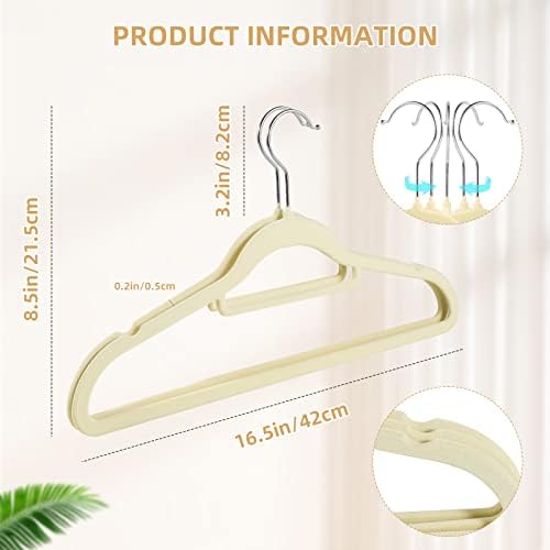 20 Pack Non-Slip Velvet Suit Hangers with 360° Swivel Hook - Space Saving Beige Clothes Hangers, Heavy Duty for Adults - Image 2
