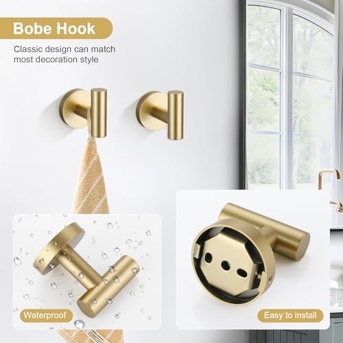 TQKAG Brushed Gold Bathroom Hardware Accessories Set 10-Pieces, Premium SUS304 Stainless Steel Bathroom Towel Bar Holder Set 23.6 Inch Round Towel Racks for Bathroom Wall Mounted - Image 3