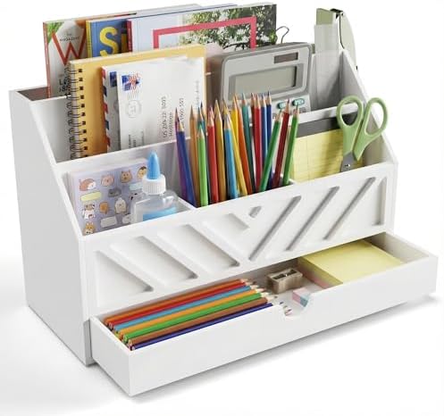 SRIWATANA White Desk Mail Organizer with Drawer, 5 Slot Countertop Sorter by SRIWATANA