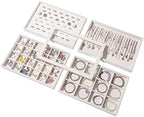 Coward Set of 5 Stackable Jewelry Organizer Tray Necklace Earring Box Storage Ring Bracelet Display Holder (beige(ring+necklace+12girds+24girds+The glass lid)) by FocusOnJewelryDisplay15yrs