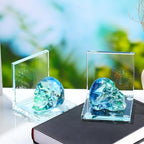 Glass Skull Book Ends for Shelves with Green Crystal Skulls - Image 3