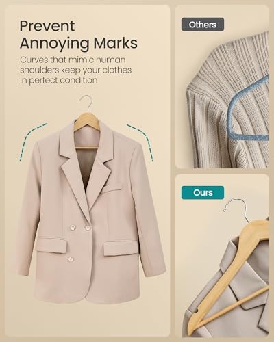 SONGMICS Wooden Hangers, 30 Pack, Basic Wood Clothes Hangers, Space Saving - Image 5