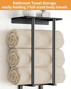 Towel Racks for Bathroom, Bathroom Towel Rack Wall Mounted with 2 Tiers Rolled Towel Holder, Towel Storage can Holds 3 Large Rolled Towels, Black - Image 3
