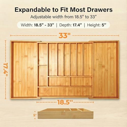 18.5"-33" Expandable Bamboo Silverware Utensil Drawer Organizer - Image 2