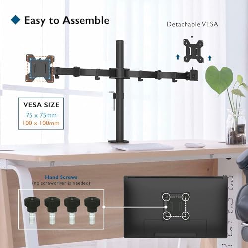 BONTEC Dual Monitor Desk Mount, 13-27 Inch, 22lbs, VESA 75x75/100x100,Black - Image 3