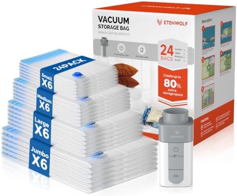 ETENWOLF 24 Combo Vacuum Storage Bags for Travel with Wireless Pump by ETENWOLF
