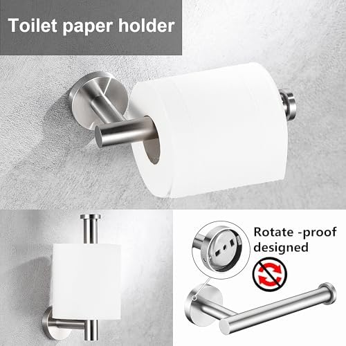 6 Pieces Brushed Nickel Bathroom Hardware Accessories Set Hand Towel Ring 16&23.6 inch Round Towel Bar Silver Toilet Paper Holder Towel Hooks 2 Pieces SUS 304 Stainless Steel,Heavy Duty,Wall Mounted - Image 4