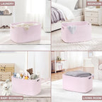86L Large Woven Laundry Basket Hamper with Handles, Pink - Image 3