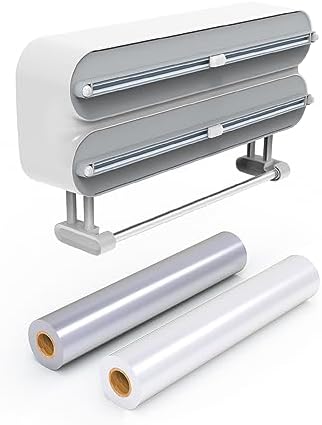 Magnetic Wrap Dispenser with Cutter - 3-in-1 Kitchen Organization and Storage for Plastic Wrap, Aluminum Foil & Paper Towel Holder | Strong Magnet Fridge & Wall Mount (Includes Wrap & Foil) - Image 2