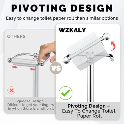 Toilet Paper Holder Stand Stainless Steel & Weighted Base Chrome - Image 3