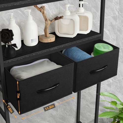 ETELI Over The Toilet Storage Bathroom Cabinet 3 Tier Freestanding Over Toilet Storage Cabinet Shelf Space Saving Behind Above Toilet Bathroom Organizer with Fabric Drawers, Black - Image 4
