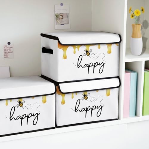 Stackable Storage Bins with Lids,Closet Organizers Fabric Box for Home and Office,Blanket Clothes Organizers,Under Bed Storage Containers 3 Pack - Image 4