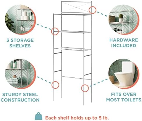 Zenna Home Over the Toilet Storage Shelf Space Saver, Behind Toilet Bathroom Organizer and Storage, Metal Bathroom Organizer with 3 Shelves, Satin Nickel - Image 4