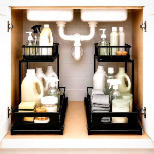 Apex & Co. 2-Tier Under Sink Organizer with Pull-Out Sliding Drawer, 1 Pack – Heavy-Duty Carbon Steel, Rust-Resistant Coating, Cabinet Storage for Kitchen & Bathroom by Unknown