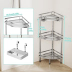 HapiRm Standing Corner Shower Caddy - 3 Tier Shower Organizer Corner with Soap Holder and 4 Hooks, Rustproof Bathroom Storage Shelves with Adhesives, Silver - Image 5