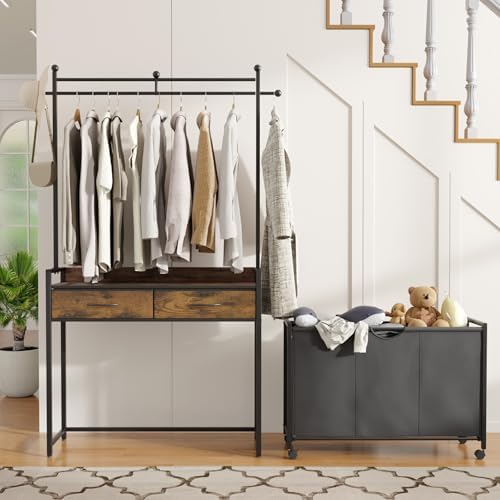 Mondeer 150L Laundry Sorter with Hanging Rack, 3 Compartments, 2 Drawers - Image 3