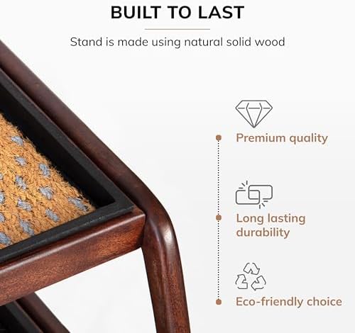 Anji Mountain Heavy Duty Waterproof Wooden Shoe Storage Mat Organizer/Boot Storage Tray Multi Use for Entryway with Coir, Tan and Blue Insert, 2 Tier, Fits 4 Pair (26.5" Wide) - Image 3