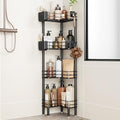 Orimade Rustproof 4 Tier Floor Standing Corner Shower Caddy Organizer with Toothbrush Holder, Large Spacing Floor Shower Shelf Rack Storage Stands with Hooks for Bathroom Kitchen, Black by Orimade
