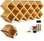 Bamboo Criss Cross Spice Rack Organizer for Cabinet, Wood Seasoning Rack Spice Holder, 18-Jar Spice Rack Tower Spice Storage for Kitchen Countertop Drawer-Jars Not Included by Kylinbigda