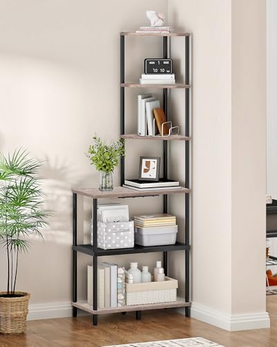 CHOEZON 6-Tier Corner Shelf, Industrial Corner Bookshelf with Desk Top, Diamond-Shaped Storage Shelves, Display Stand for Small Spaces, Living Room, Home Office, Foyer, Greige and Black TCJ70BG by Choezon