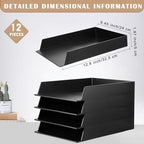 Wenqik 12 Pcs Stackable Paper Trays Rectangular Plastic Desk Holder Desktop Document File Organizer Storage Letter for Office Classroom (Black) - Image 2