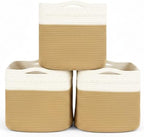 danpinera 3-Pack Cube Storage Bins, 13"x13" Cotton Rope Woven Baskets for Organizing, Square Storage Baskets for Shelves, Books, Towels, Clothes, Toys, White & Khaki by danpinera