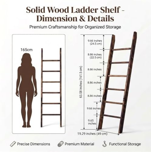 Carbonized Farmhouse Blanket Ladder, 6-Tier Rustic Wooden Rack - Image 3