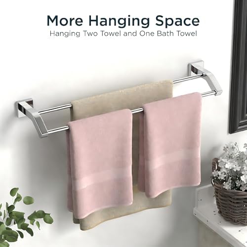 FORIOUS Double Towel Bar 24 Inch, Bathroom Towel Rack Square Chrome - Image 5