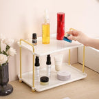 2-Tier Vanity Organizer Trays with Handles and Wheels, Cosmetic Storage Display (Ceramic White) - Image 6