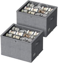 Shoe Organizer for Closet, 2 Pack Foldable Shoe Storage Box with Clear Cover and Adjustable Dividers, Stackable Storage Bins for Boots, Fits up to 32 Pairs (Grey, 19.7 × 15.7 × 12.6 in) by DYWMM