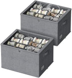 Shoe Organizer for Closet, 2 Pack Foldable Shoe Storage Box with Clear Cover and Adjustable Dividers, Stackable Storage Bins for Boots, Fits up to 32 Pairs (Grey, 19.7 × 15.7 × 12.6 in) by DYWMM