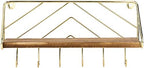 MyGift Burnt Wood and Brass Metal Wall Shelf & Key Holder Rack with 6 Hooks - Image 5