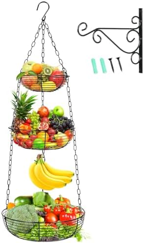 HULISEN 3-Tier Hanging Fruit Basket for Kitchen with Banana Hook by HULISEN