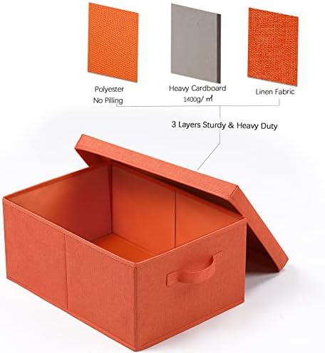 HOONEX Storage Bins with Lids for Organizing, Pack of 2, Storage Boxes with 2 Carrying Handles and Sturdy Heavy Cardboard, 16.5" L x 11.8" W x 7.5" H for Shoes, Books, Clothes, Nursery, Orange - Image 5