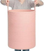 CLHMILY&Z Laundry Hamper Round Storage Rope Basket in Living Room, Bedroom, Laundry Room for Toy, Clothes, Blanket, Pillow (Pink, 80L) by ClhmilyZ