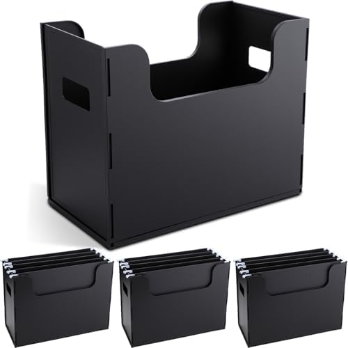 3 Pcs Portable Desktop File, Filing Organizer, Black by Trandraft