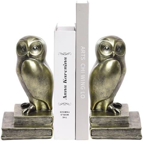 Vintage Gold Owl Bookends,Resin Animal Decorative Book Ends for Shelves,Book Holder with Anti-Slip Base,Luxurious Bird Bookends for Kids Rooms Office Home Decor,Unique Book Lover Gift by Kakizzy