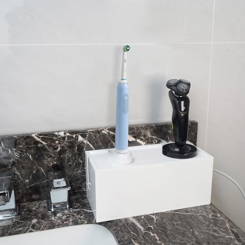 Linkidea Bathroom Cable Organizer Box for Electric Toothbrush & Razor Chargers, Cord Hider Storage Case, Countertop Clutter-Free Vanity Organizer (White) - Image 6