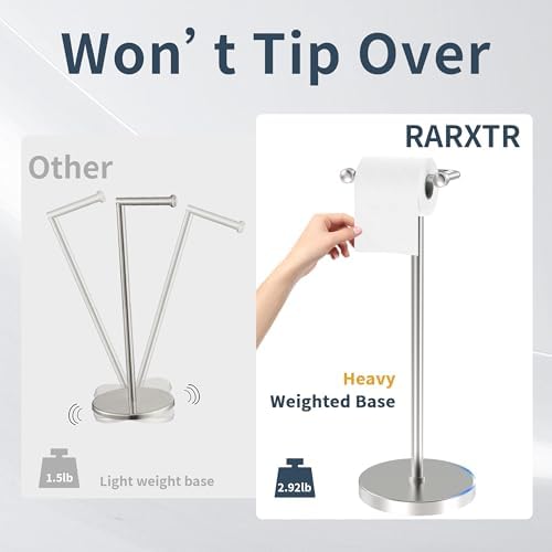 RARXTR Toilet Paper Holder Stand, Post Pivoting Design Free Standing Toilet Paper Holder, SUS304 Stainless Steel Toilet Paper Roll Holder, Heavy Stable Base (Brushed Nickel) - Image 4