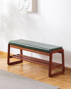 2-Tier Solid Wood Shoe Rack Bench for Entryway, Green, 39.4inches - Image 3