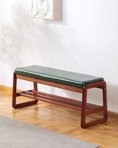 2-Tier Solid Wood Shoe Rack Bench for Entryway, Green, 39.4inches - Image 3