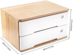 Lockable Desk Organizer Wooden Desktop Drawers Office Flat Files Storage Box Locking Countertop Storage Cabinet (Wood Color + White, 2-Tier) - Image 3