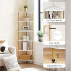 HOOBRO Corner Shelf Stand, Industrial 6-Tier Wall Corner Bookshelf with Metal Frame, Plant Display Shelf, Bookcase for Small Spaces, Living Room, White and Gold DW36CJ01 - Image 5
