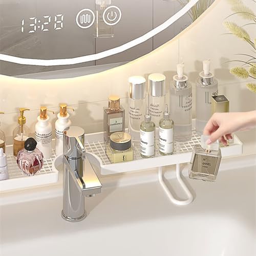 Sink Organizer Rack,No-Drill Freestanding Carbon Steel Faucet Storage Shelf, Washbasin Shelf, Tool-Free Organizer, Space-Saving Bathroom Countertop Organizer, Easy Drainage New (White Large) - Image 3