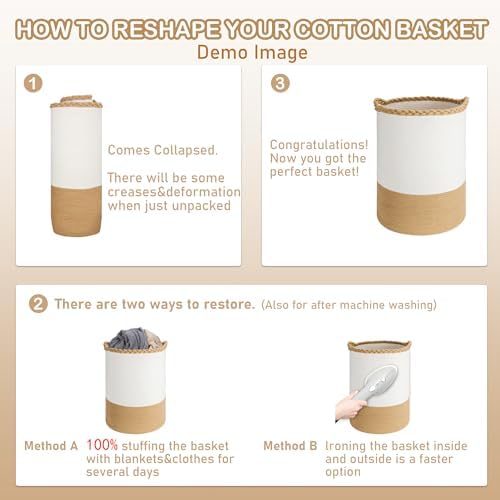 72L Woven Laundry Basket,Tall Wicker Laundry Basket for Blankets,Clothes,Pillows,Toys,Shoes Large Cotton Laundry Hamper for Bedroom Living Room Bathroom - Image 6