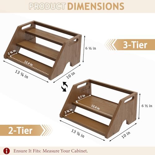 Bamboo Spice Rack Organizer -3-Tier Spice Rack for Countertop,Cabinet Spice Rack Organizer for 18 Spice Jars(4oz)，Step Shelf(Walnut) - Image 2