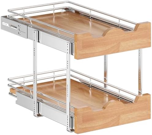 OCG Pull Out Cabinet Organizer 14" W x 21" D, 2 Tier Slide Out Shelf, Heavy-Duty Pull Out Drawer for Cabinets, Base Cabinet Organization for Kitchen, Pantry, Bathroom - Image 3