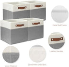 SNWDN 4 Pack Collapsible Fabric Storage Baskets with Handles (White/Grey 11x11x11 Inches) - Image 3